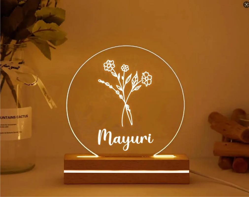 Acrylic Customised Led Lamp, Gift Items for Women, Men, Birthday Gift Girlfriend, Kids, Friend, Return Gift Kids Birthday, Personalised Gift Girls Boys (Design 1), White