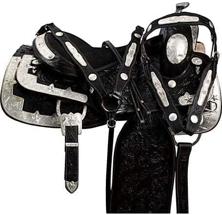 H.R INTERNATIONAL Western Leather Horse Saddle Horse Riding Leather Show Saddle Black (Saddle019-P)