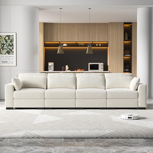 YNYHTER Divano a 4 posti, divano imbottito, divano da salotto Cheslong divano letto con chaise longue, divano modulare, pavimento, chaise longue, divani trasformabili in velluto a coste con cuscino