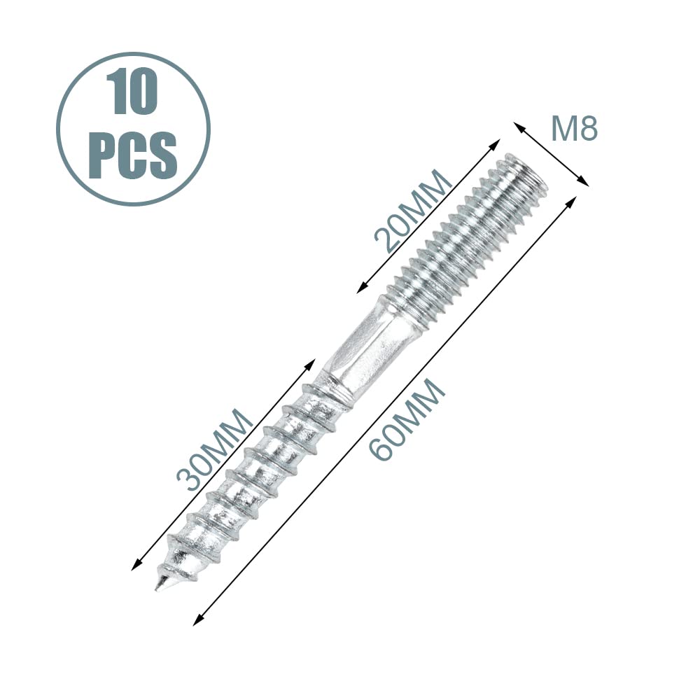 M10x70mm Hanger Bolts, 24 Pack Double Ended Thread Dowel Screws - View #2