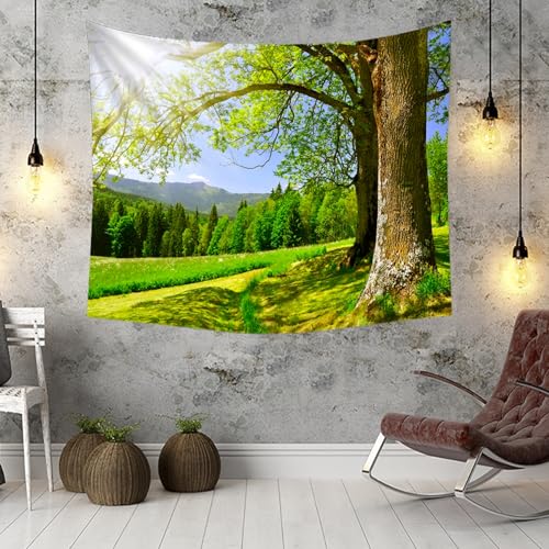 Tapiz de pared grande de 150x150 cm con árboles y sol para transformar espacios vacíos 3