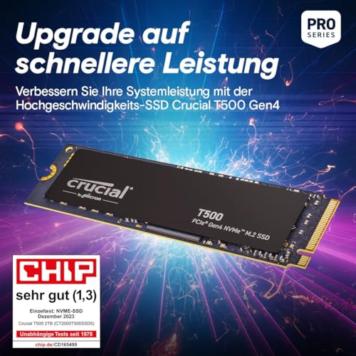 Crucial T500 SSD 1TB PCIe Gen4 NVMe M.2 Interne Festplatte, bis 7300 MB/s, TLC NAND, kompatibel mit Laptop und Desktop, Microsoft DirectStorage - CT1000T500SSD8 – Ansicht 4