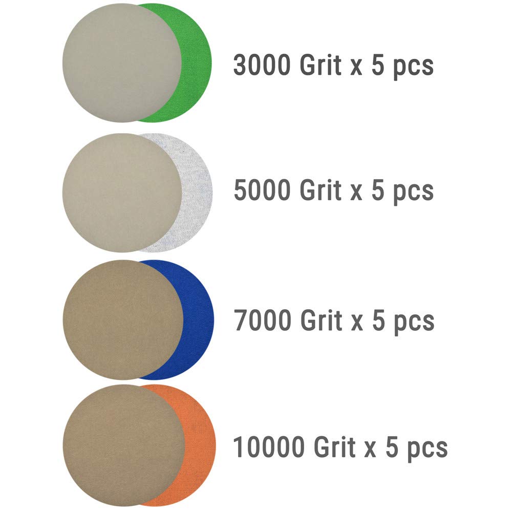 20 sztuk 5 Cal 125mm Super dokładne tarcze szlifierskie zestaw 3000/5000/7000/10000 Grit mokry i suchy papier ścierny do automatycznego polerowania drewna, 20 sztuk x3000