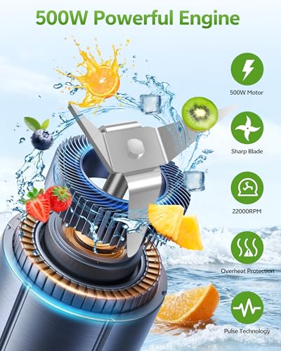 Miniatura 2 de Totoppioneer 500w Batidora De Vaso, Licuadora Portátil Con 2 Botellas 600ml Sin Bpa,4 Cuchillas Inox, Mini Batidora Smoothies Eléctrica, Licuadoras Para Zumos Y Batidos De Verduras Y Frutas, Regalo
