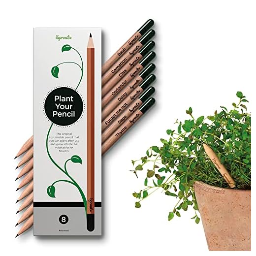 Sprout, lapices de Grafito plantable con Semillas, Madera Eco amigable y sostenible Natural, Juego de Regalo con Hierbas y Flores, Paquete de 8,
