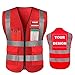 YOWESHOP High Reflective Visibility Safety Vest Custom Your Logo Safety Workwear with Reflective Strips and Pocketsï¼ŒRed XL