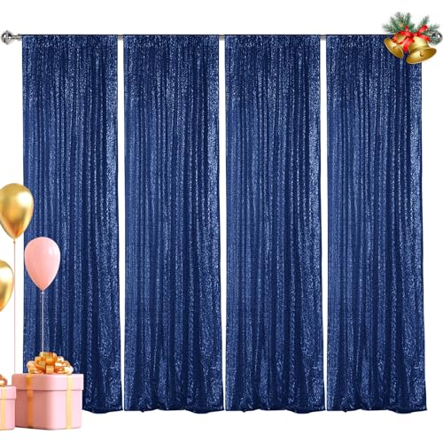 Hahuho Navy Sequin Backdrop Curtain, 4PCS 2FTx8FT Glitter Backdrop Curtain for Parties, Christmas, Wedding, Party Decoration(4 Panels, 2FT x 8FT, Navy by Hahuho - Used condition - US$35.09