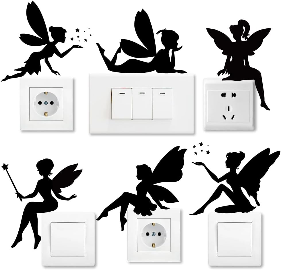 AHANDMAKER 6 Type Fairy Silhouette Creative Switch Stickers - Wall Sticker, Light Switch Decals, Home Decor