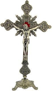 Jesus Christ on Cross Silver Tone Standing Crucifix with Base, 12 Inch