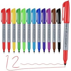 Affisure Permanent Markers, Ultra Fine Point Markers Set,12 Assorted Colors Work on Wood, Plastic, Paper, Metal, Stone, Glass for the Artist、Kids、Adult, 12 Count