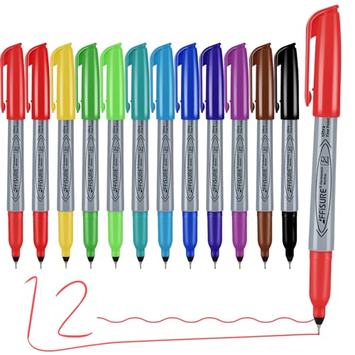 Image of Permanent Markers, Ultra Fine Point Markers Set,12 Assorted Colors Work on Wood, Plastic, Paper, Metal, Stone, Glass for the Artist、Kids、Adult, 12 Count