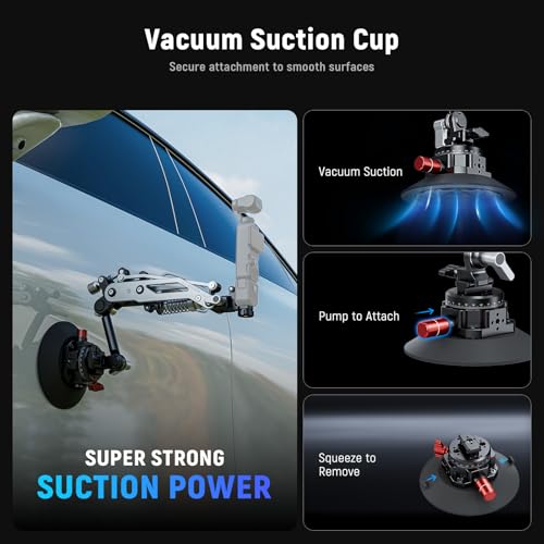 Image of NEEWER Vacuum Suction Cup Car Mount for Action Camera with Hydraulic Boom Arm, NATO Rail, Compatible with DJI Osmo Pocket 3 Insts360 X5 X4 X3 Hero Adapter Holder, 18oz /500g Max Load, GA022