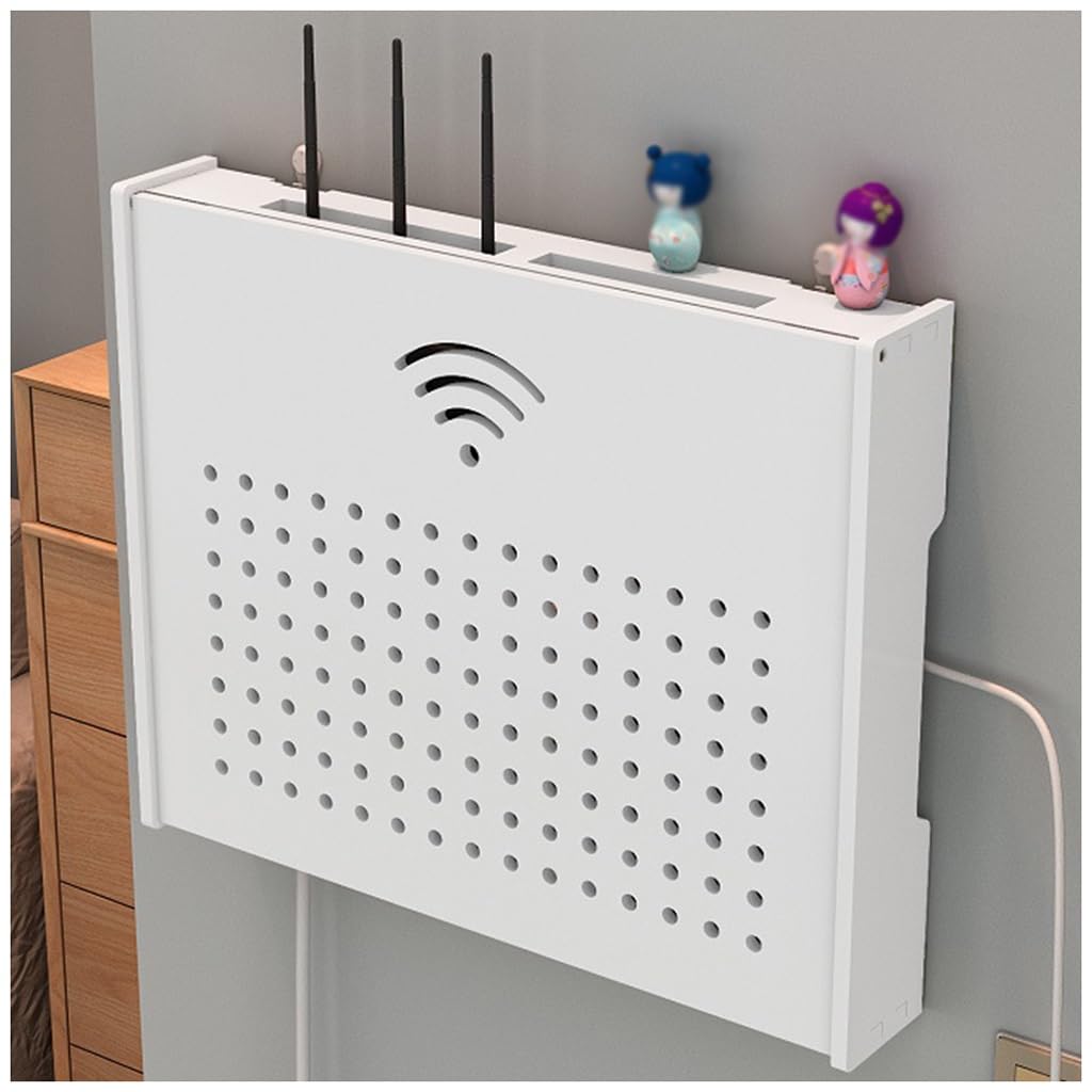Support mural flottant pour routeur WiFi pour la maison et le bureau, boîte de câbles réglable (blanc, 38 x 9 x 26 cm)