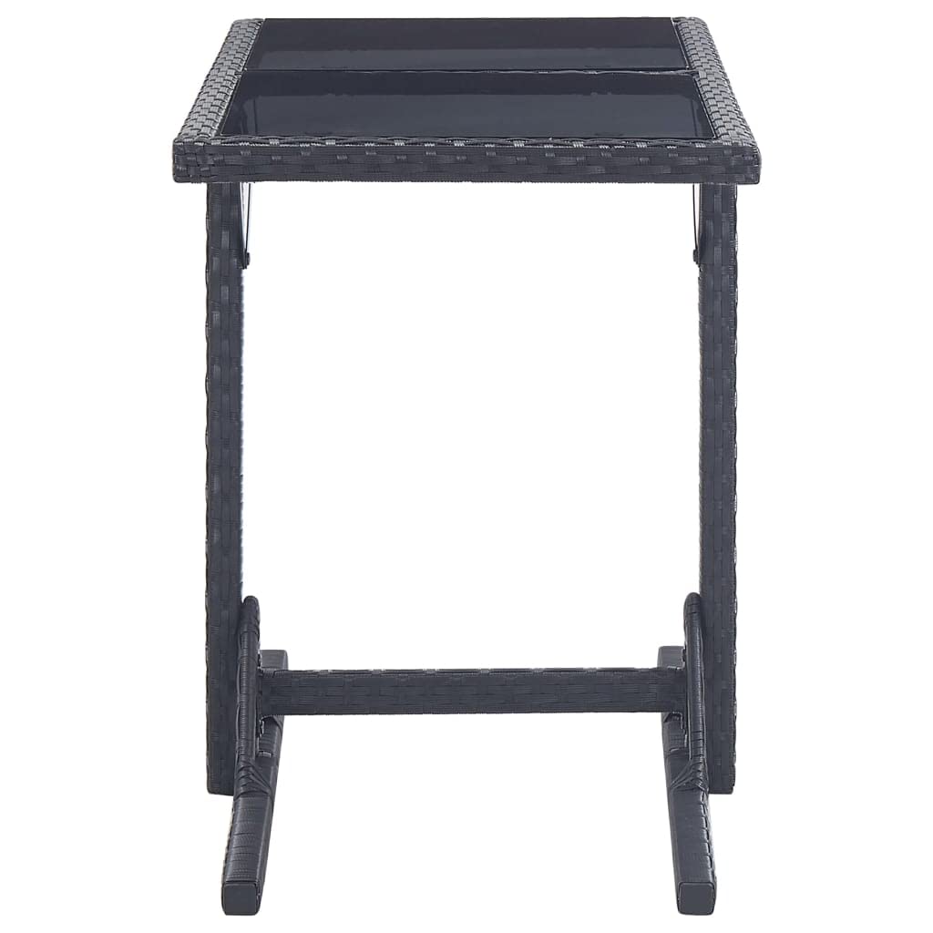 Mesa de jardín de ratán de polietileno, color negro, 110 x 53 x 72 cm, con placa de cristal, marco de acero estable, ratán sintético resistente al agua, para terraza y jardín