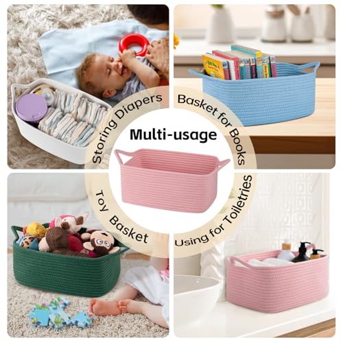 Image of OIAHOMY 7L Woven Basket, Gift Basket Empty with Gift Bags and Ribbons, Rope Baskets for Baby Showers, Storage Baskets with Handles for Nursery, Pet Toy Organizer - White