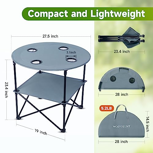 Wosvolunt Portable Camping Table Folding Pop Up Table Lightweight Beach Table For Sand Foldable Picnic Table Round Collapsible Camping Side Table With Cup Holder For Outdoor, Tailgating,Travel #TOP2