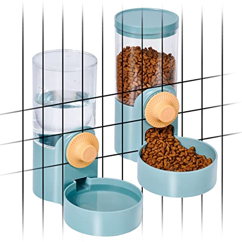 XhuangTech Pet Hanging Automatic Food Water Dispenser,Cat Food and Water Bowl Set,Removable Cage Hanging Food Water Bowl Bottle,Gravity Auto Food Feeder Water Hanging Bowls for Cage Crate Kennel