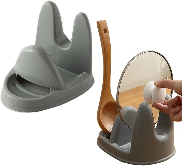 STARRY G 2PCS Kitchen Utensils Rest with Lid Holder, Cooking Spoon Rest, Heat-Resistant Pot Lid Holder Stand, Countertop Organiser Rack for Ladles, Tongs, Spatula, Simple Flatware Rack - Gray