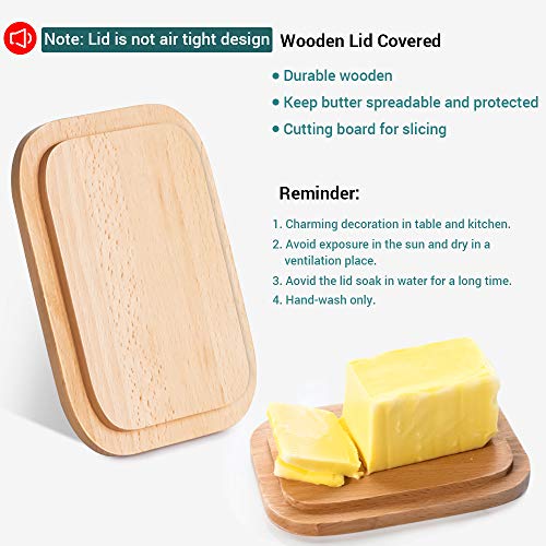 Krokori Large Butter Dish, Stoneware Ceramic Butter Dish Butter Container Margarine Dish Covered Butter Keeper with Wooden Lid Food Storage Box for Daily Use (5.5x3.6x2.6 inches, Aquamarine)