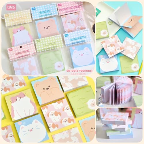 Image of Korean Stationery Mini Transparent 3-Hole Binder Spiral Diary Notebook - Cute Kawaii Portable Journal Notebook Agenda for Girls & Students (80+ Pages) (Animal theme Sticky Notes Set 1)