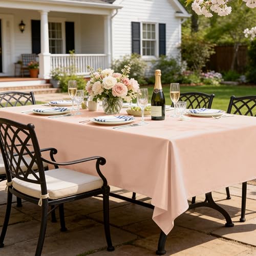Nappe rose rectangulaire aspect lin lavable pour table de buffet moderne et fêtes