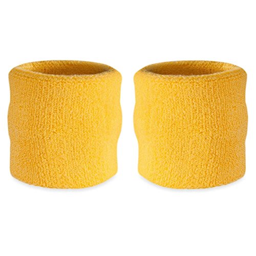 Suddora Wrist Sweatbands, Sweat Absorbing Baseball Wrist Band for Leagues, Athletic Workout Bands for Basketball, Tennis, Football, and Baseball, 3″ Wristbands for Costumes & Cosplay, Pair, Yellow