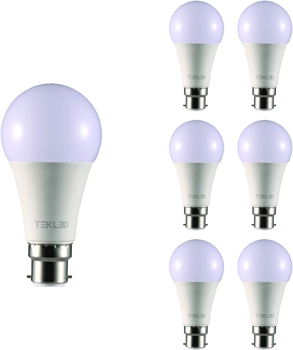TEKLED® A60 LED Bulbs | B22 Bayonet Cap | Energy Saving 12W Light Bulb 100W Incandescent Bulb Equivalent | 4000K 1020LM NONDIMMABLE | 6-Pack | Cool White