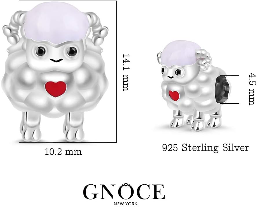 GNOCE Sheep Charm Bead Sterling Silver Propitious and Harvest Zodiac Signs Animal Charm Bead Fit Bracelet/Necklace Jewelry Gift for Women Mens - Image 6