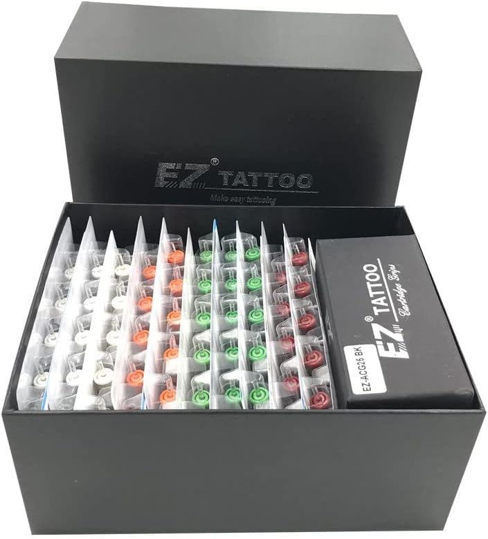 EZ Tattoo Cartridge Needles Assorted - 100Pcs Mixed (3RL 5RL 7RL 9RL 7RS 9RS 9M1 7RM 9RM) Standard Bugpin Tattoo Needles Cartridges for Tattoo Machine Gun - Revolution
