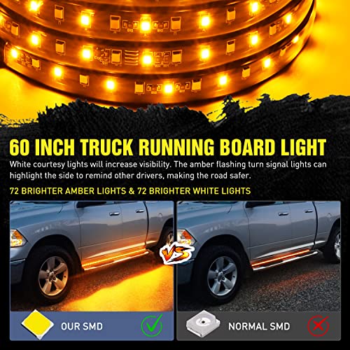 Nilight Truck Running Board Lights 2PCS 60 Inch LED Side Maker White