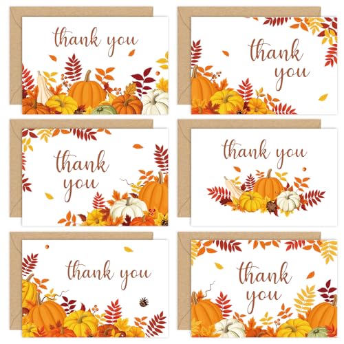 Cartes de remerciement d'automne Whaline avec enveloppes et autocollants pour Thanksgiving