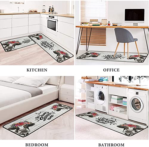 Farmhouse Cow Kitchen Rugs And Mats Set Of 2 Pieces,Home Sweet Home Kitchen Mat Non Slip Absorbent Mats For Sink Waterproof Runner Rug For Laundry Room 17"X30" + 17"X48" #TOP4