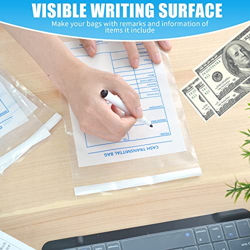 100PCS Bank Deposit Bags 6 x 9 Inch Cash Transmittal Bags Bank Deposit Envelopes Self Adhesive Clear Plastic Bags for Currency Coin Cash Checks & Receipts