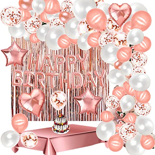 Kit de Arco de Globos de Oro Rosa, Cortina de Flecos de Papel de Aluminio con Globos, Paquete de 133, Decoraciones para Fiestas de cumpleaños, Suministros para Fiestas Cortina de Flecos, Mantel Cover