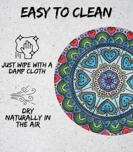 Image of LaVichitra Cotton Table Placemat | Dining Table Mat | Bed Side Table Mat | Cotton Round Shape Placemats | Washable PlaceMat for Shelves & Plant Pots - Pack of 1, Ring of Blue Heart
