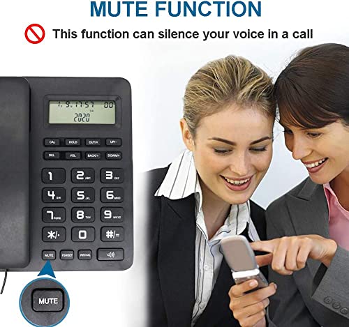 Hepester P-33 Corded Phone With Caller Id, Home Office Phone Landline Telephone, Multi-Function Desk Phone With Calculater Speakerphone Mute Function (Black) #TOP2