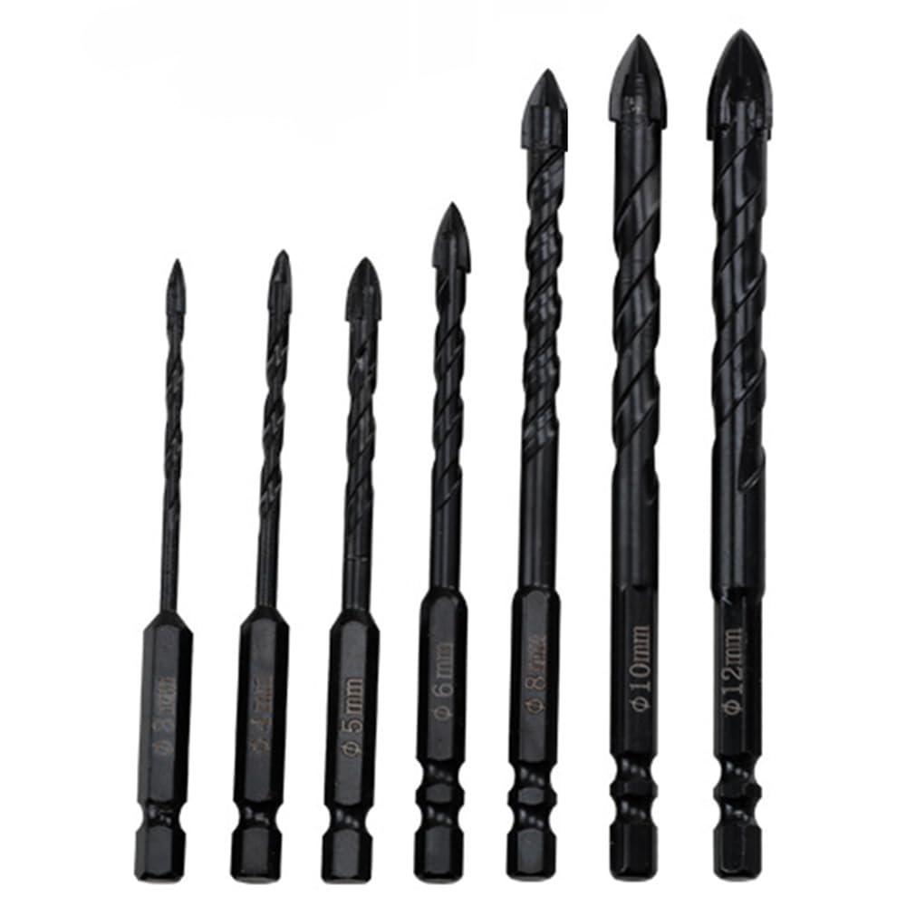 Masonry Concrete Drill Bit Set, 6Pcs Ceramic Tile Bits for Drill, Carbide Tip Hex Shank Bit for Brick, Tile, Wood, Glass, Plastic, Wall Mirror, Paver on Concrete or Brick Wall, 3mm-12mm