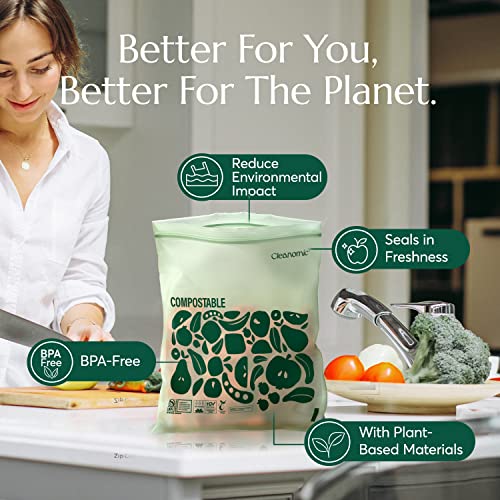 Cleanomic Compostable Gallon Size Food Storage Bags (25 Eco Zip) Freezer And Leak Proof, Also Available Quart, Snack And Sandwich Bags #TOP4