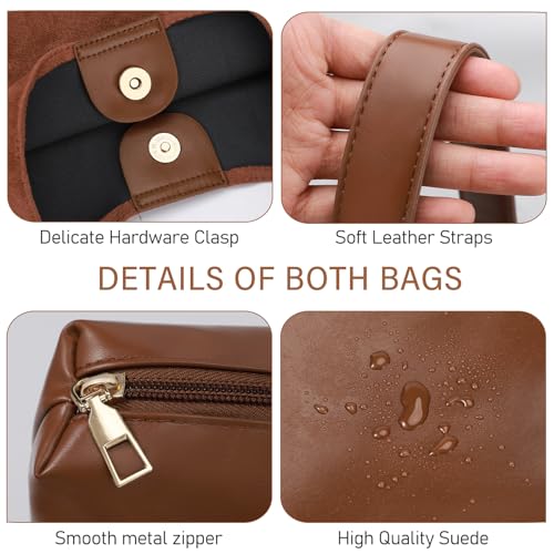 Image of 2-Piece Vegan Leather Purse Set for Women: Slouchy Hobo Shoulder Bag & Suede Tote Bag (Brown)