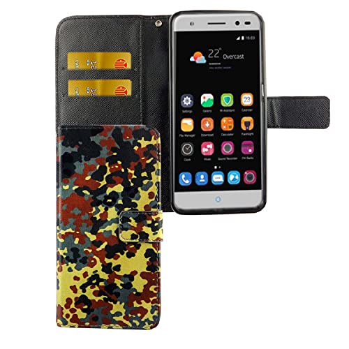König Design Handyhülle für ZTE Blade V7 Lite Kunstlederhülle mit Kartenfächer, Schutzhülle mit Standfunktion, Klapphülle Tasche - Grün - Camouflage