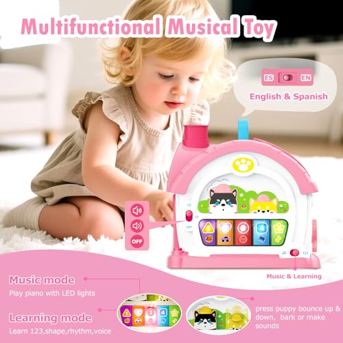 Montessori Toys for 1 2 3 Year Old Girl Gifts, Musical Toy House with Stuffed Puppy, Car, Baby Toys 12-18 Month, Learning Educational Toy for Toddler 1-3, First Birthday Gifts for Girls (Pink) — view 3