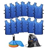 Soccer Cones (Set of 50) and Sports Jerseys Pinnies (12-Pack) - Perfect Disc Cones for Basketball Dr