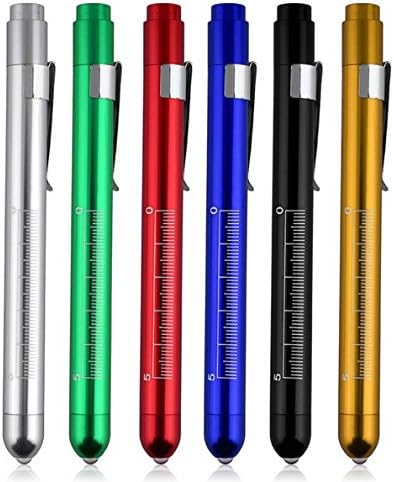 6 Pack Nurse Penlight Medical White Led Pen Light with Pupil Gauge Measurements for Doctor Stethoscope Healthcare Nursing School Students