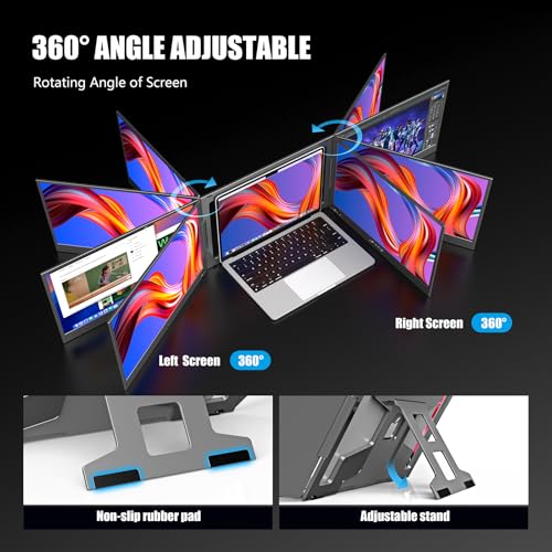 Image of Dual Screen Laptop Monitor Extender, 15.6 inch Fully Compatible Laptop Triple Screen Extender, FHD 1080P IPS Portable Monitor for Laptops 12~17 inch, Plug & Play with USB-C for Win /Mac /PS5 /Switch /PS4