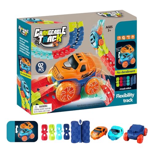 Spielzeug-Rennstrecke – Flexibles Streckendesign, LED-beleuchtete Autos, elektrisches DIY-Montageset, bietet kreatives Bauen mit Spaß am Rennen | Perfekt für Kinder und Studenten