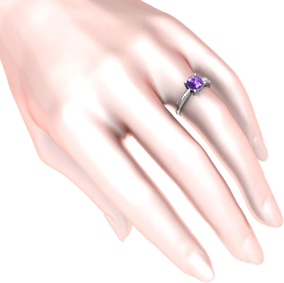 Ring for Womens 925 Sterling Silver Ring Purple Amethyst Gemstone Ring 7 mm Round Sparkling Fine Ring Jewelry Band Gift for Engagement Wedding, Size 8 - Image 4