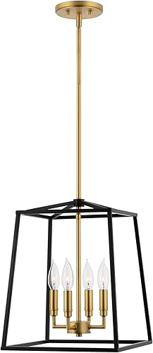 Miniatura 7 de Kira Home Bellevue - Lámpara colgante moderna de 16 pulgadas, 4 luces, lámpara de vestíbulo ajustable, detalles de latón cálido + acabado negro