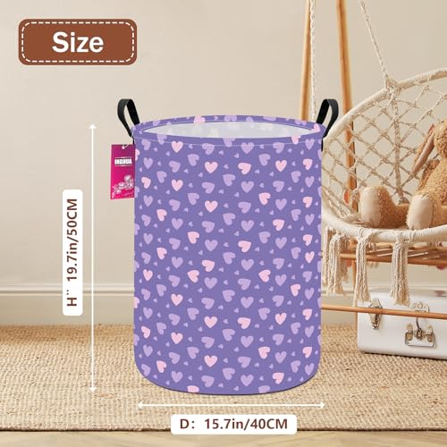 Image of Purple heart Fabric Storage Bin Nursery Organizer Basket | Organizer Bin Dirty Clothes Collapsible Waterproof for College Dorms, Boys and Girls Bedroom,Bathroom