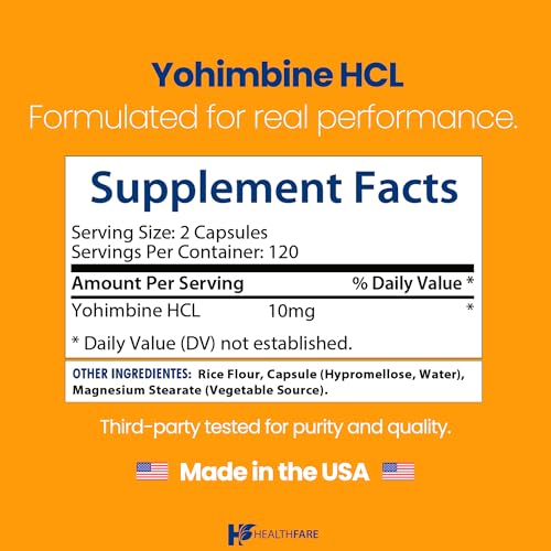 healthfare yohimbine hcl 10mg  240 vegan capsules  maximum strength formula  non-gmo amp gluten-free  made in usa