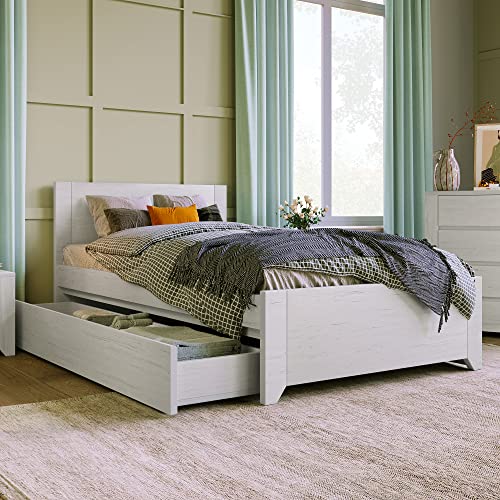 Polibi 3 Pieces Bedroom Furniture Set, Manufacture Wood Bedroom Sets With Twin Size Storage Platform Bed W/Drawer, Nightstand And 5-Drawer Large Storage Chest, Stone Gray, Manufacture Wood #TOP2